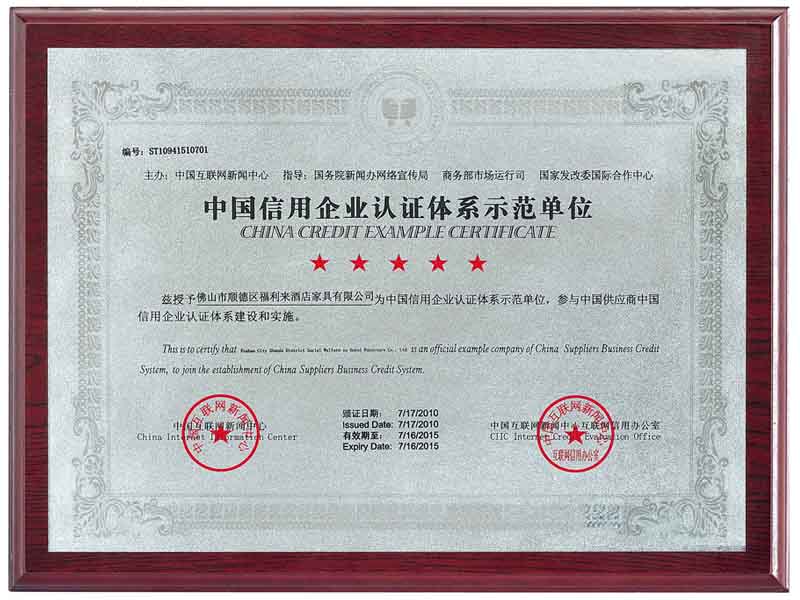 2010-2015 China Credit Enterprise Certification System Demonstration Unit